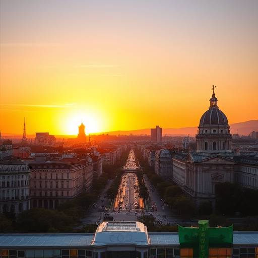 Paisaje urbano de Madrid al atardecer